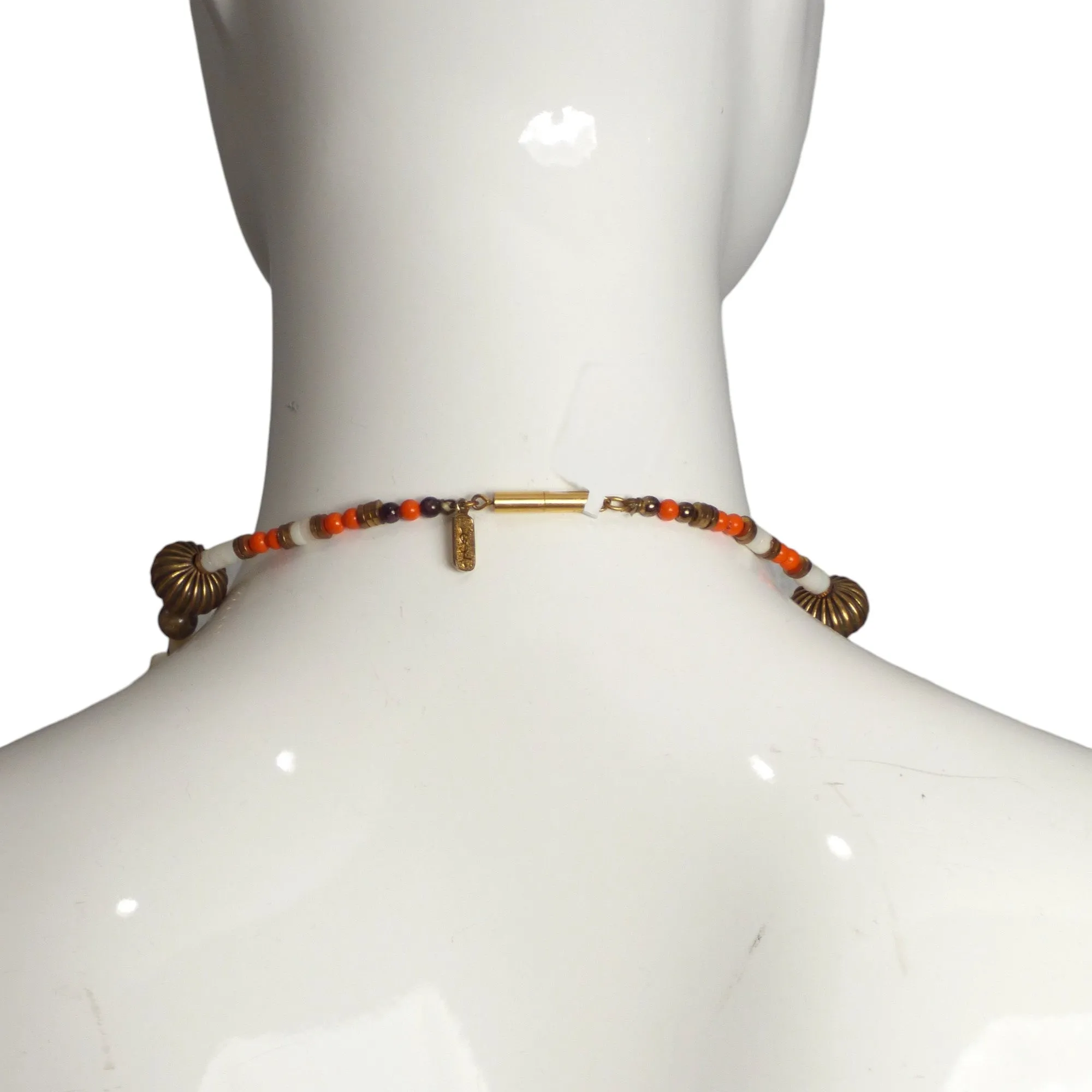 YVES SAINT LAURENT- c.1970 Shell Bead & Medallion Necklace