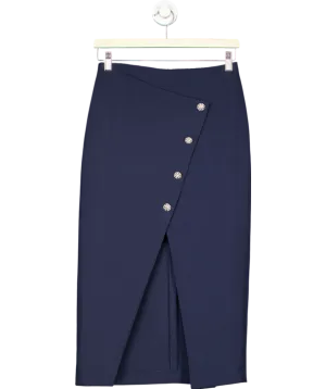 ZARA Blue Skirt With Jewelled Embellished Buttons UK XS