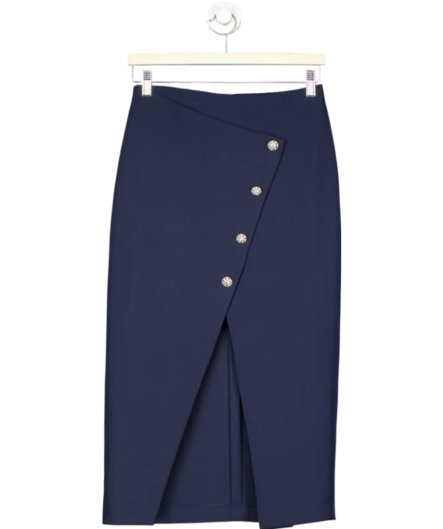 ZARA Blue Skirt With Jewelled Embellished Buttons UK XS